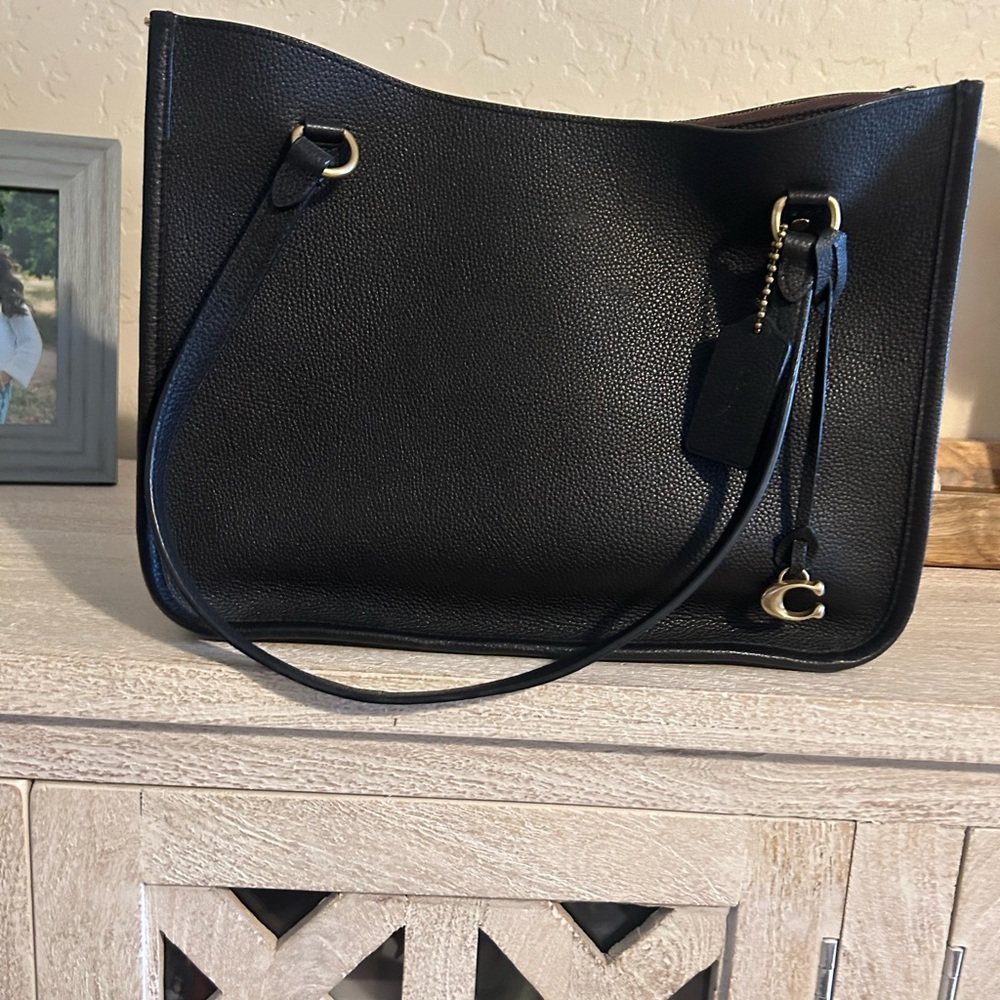 Elegant Black Leather Coach Bag